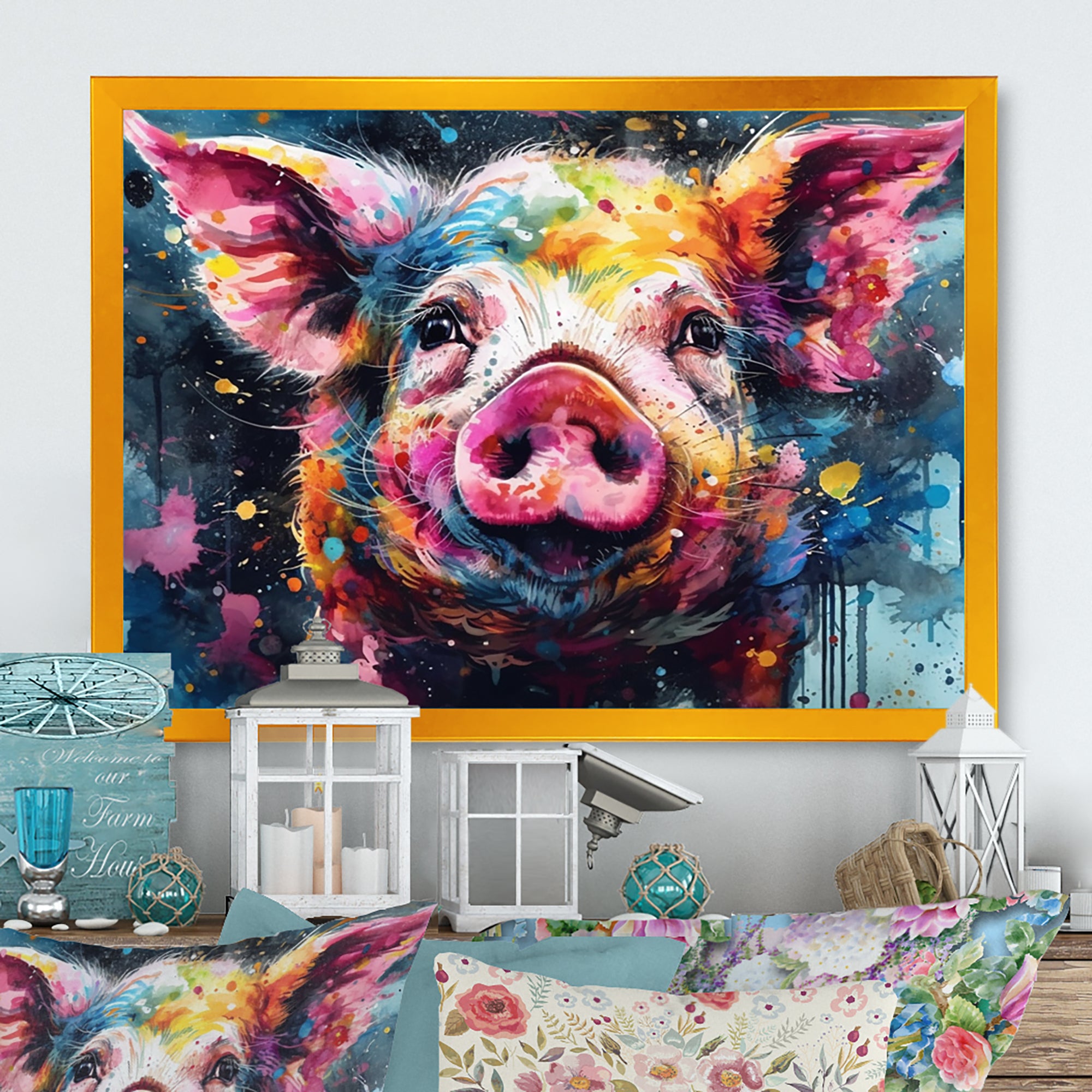 Colorful Pig Portrait - Pig Wall Art Prints