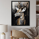 Deer Portrait In The Wild - Deer Framed Canvas Art