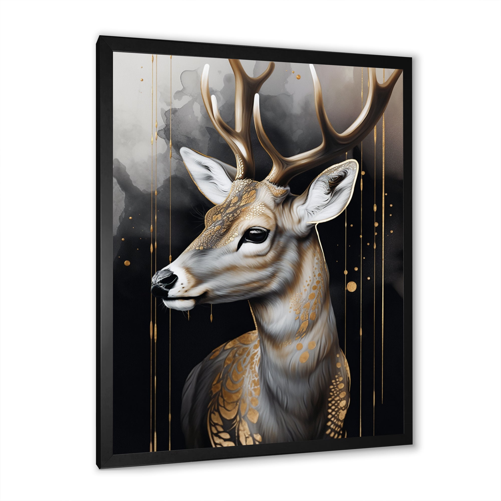 Deer Portrait In The Wild - Deer Framed Canvas Art