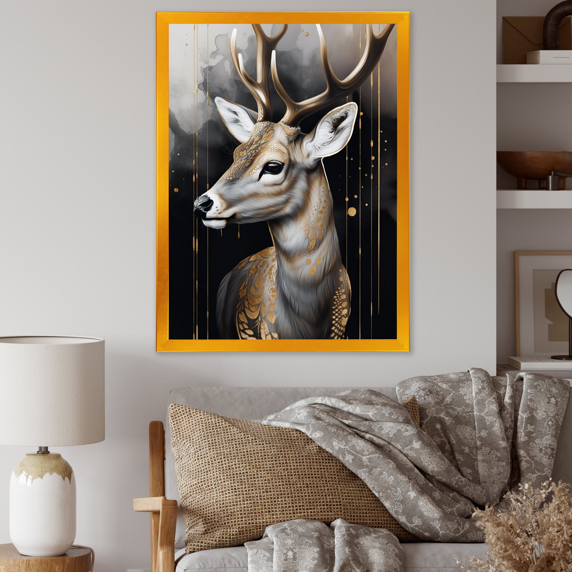 Deer Portrait In The Wild - Deer Framed Canvas Art