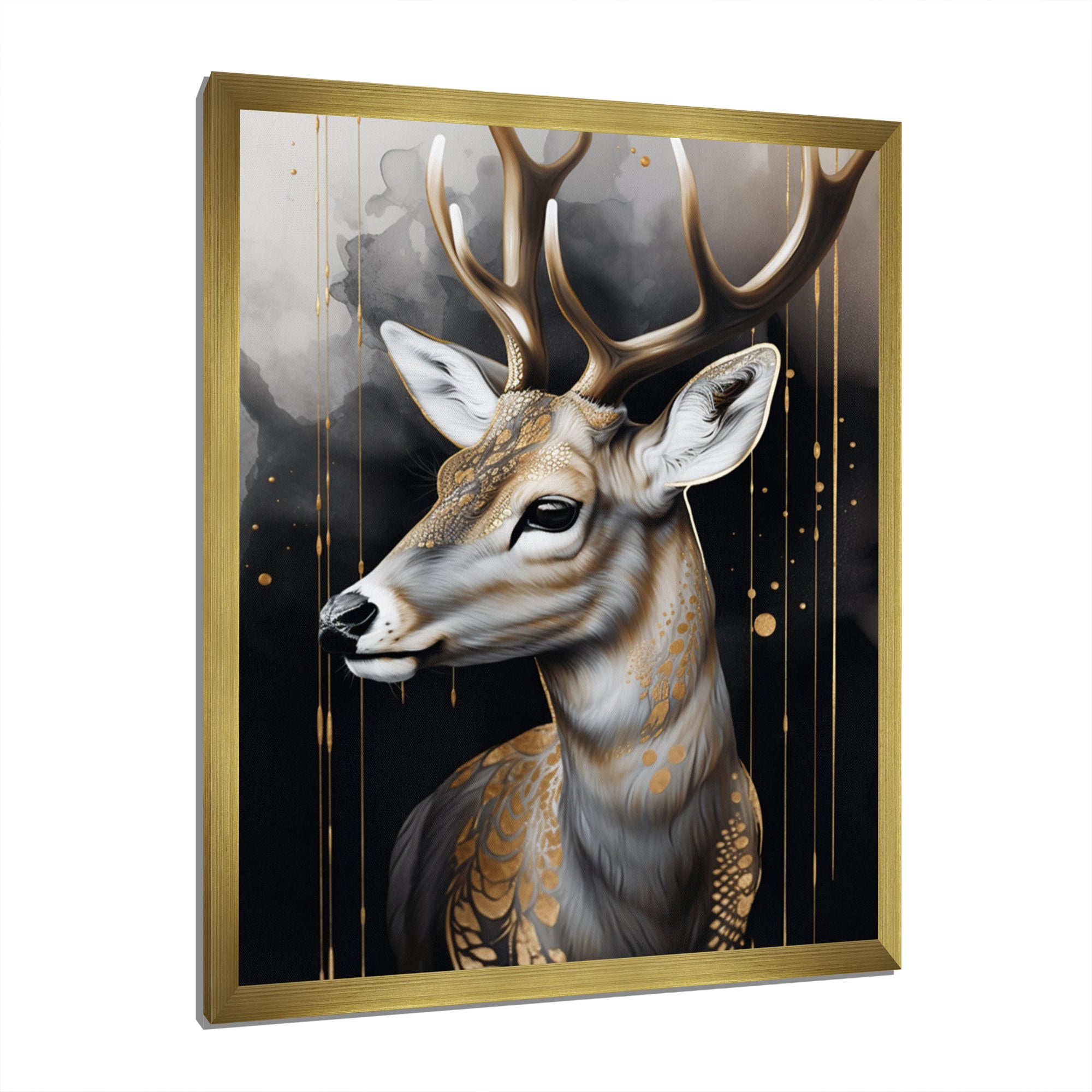 Deer Portrait In The Wild - Deer Framed Canvas Art