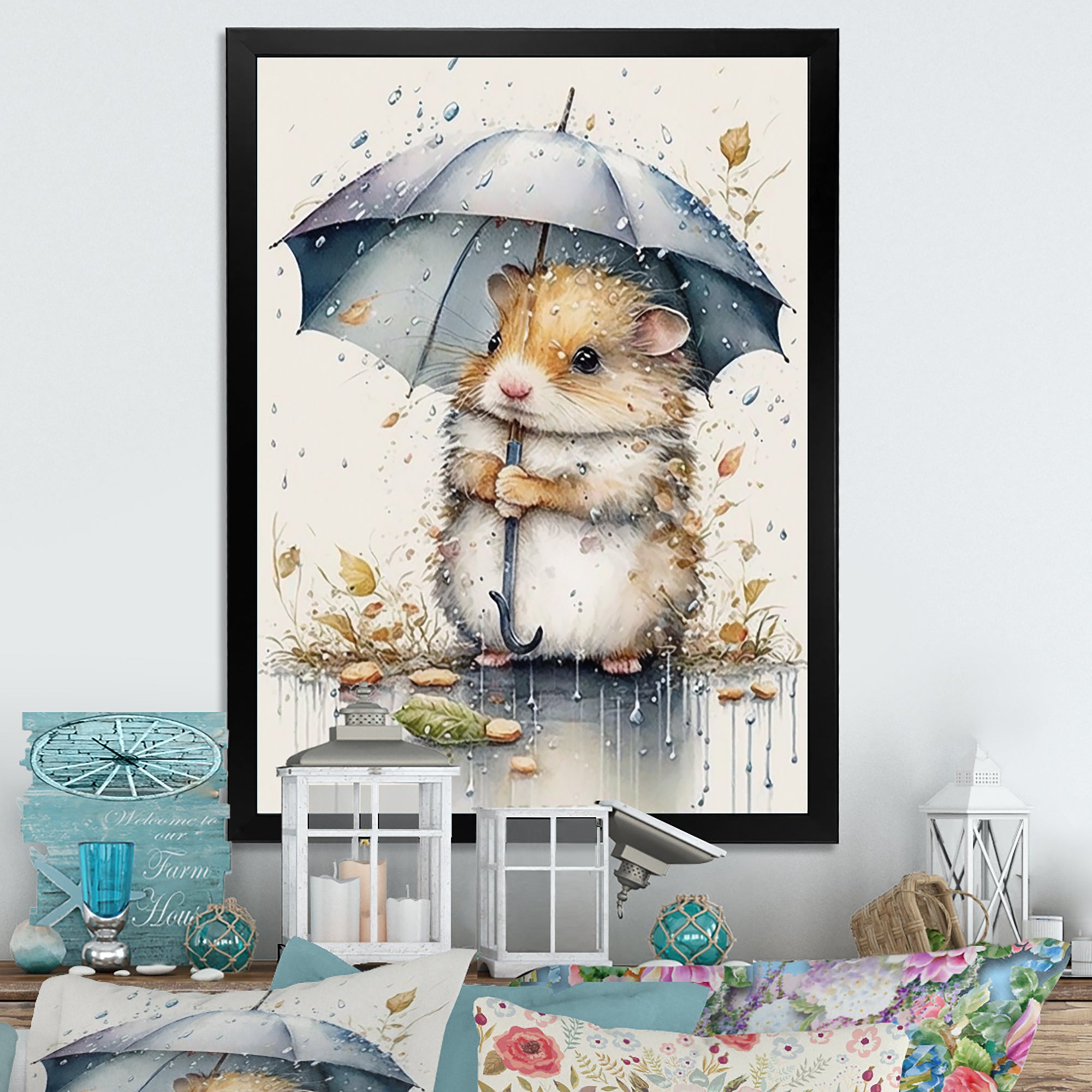 Hamster Rainy Day Umbrella - Hamster Canvas Wall Art