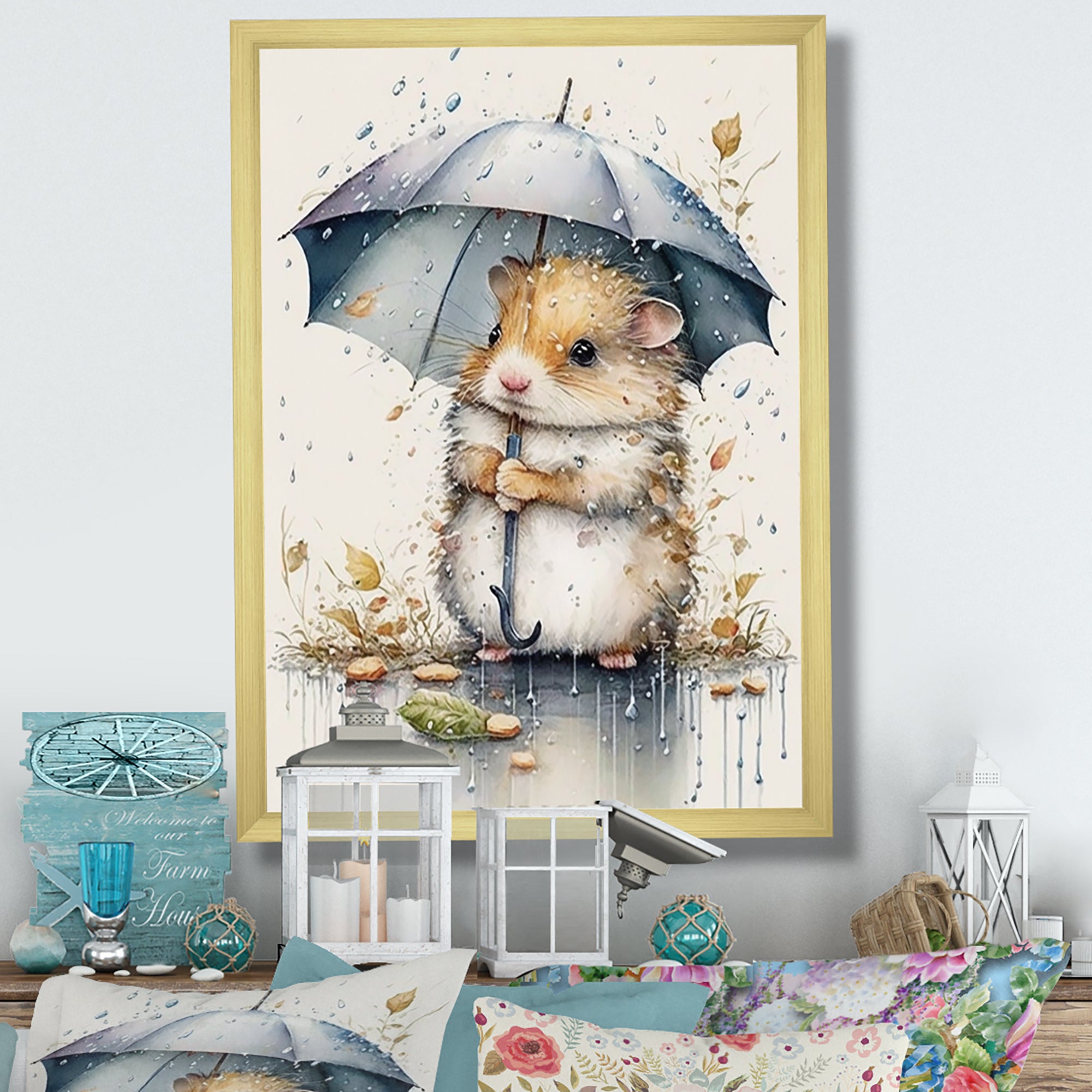 Hamster Rainy Day Umbrella - Hamster Canvas Wall Art