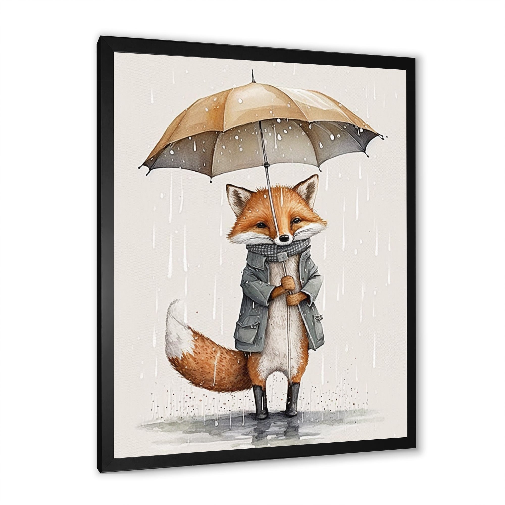 Cute Fox With Umbrella Rainy Day - Fox Wall Decor