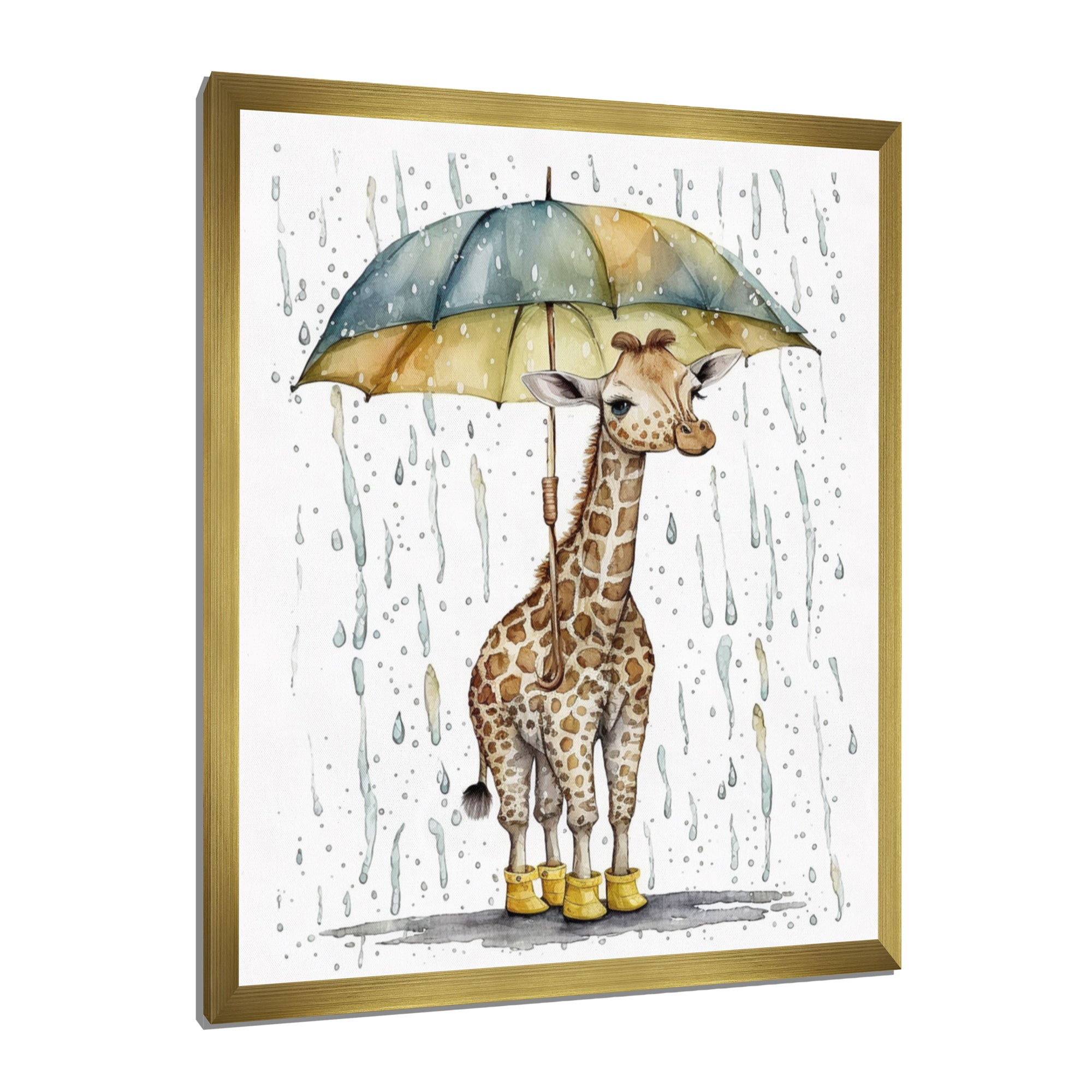 Cute Giraffe With Umbrella Rainy Day - Giraffe Wall Art Prints