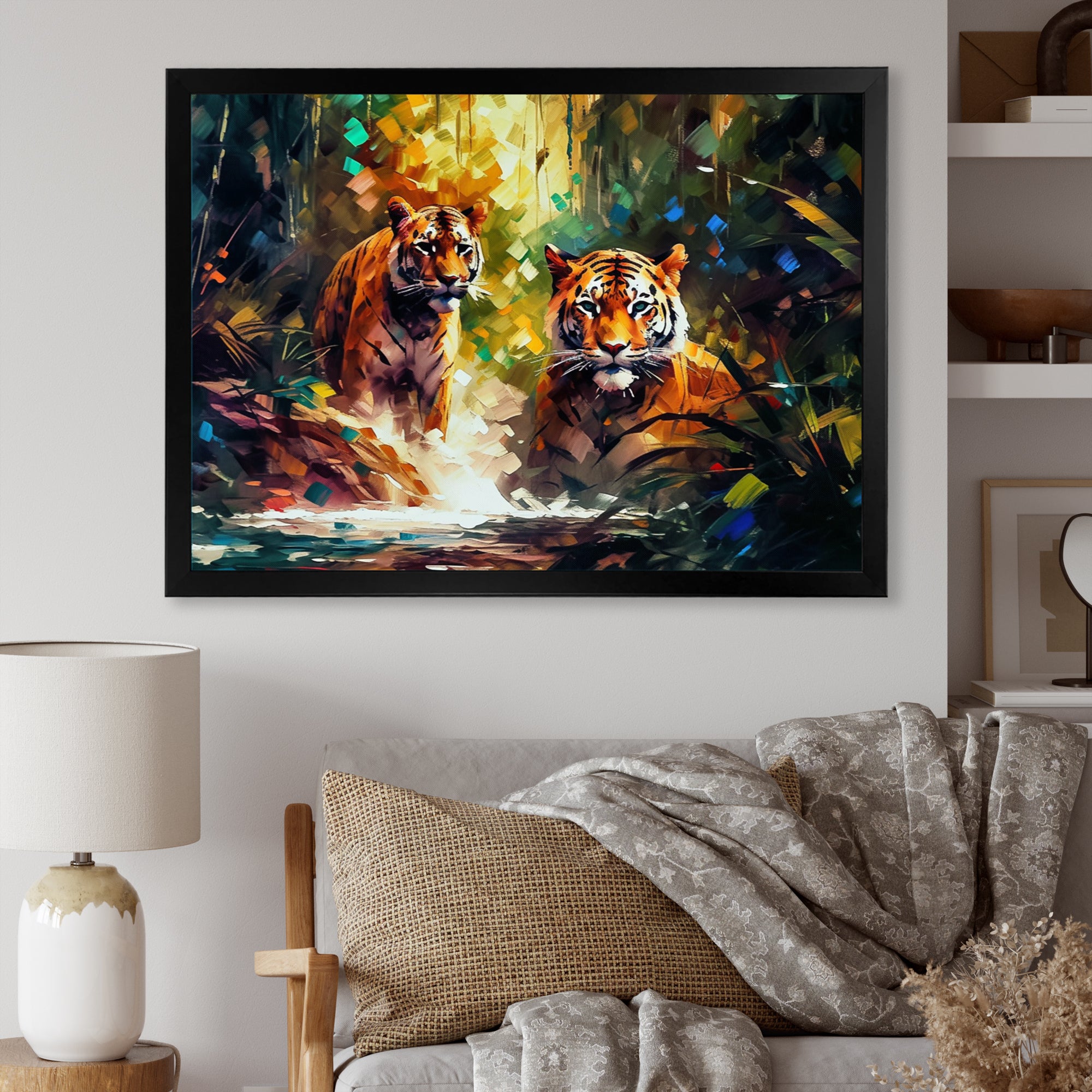 Colorful Tigers In The Wild - Yellow Tiger Wall Art