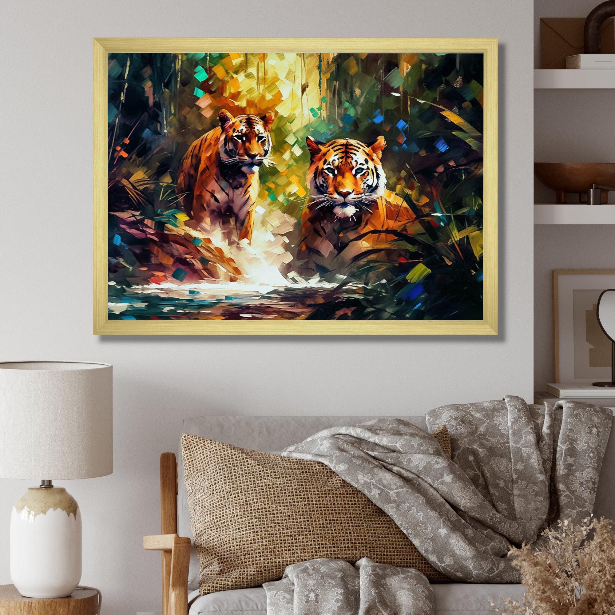 Colorful Tigers In The Wild - Yellow Tiger Wall Art