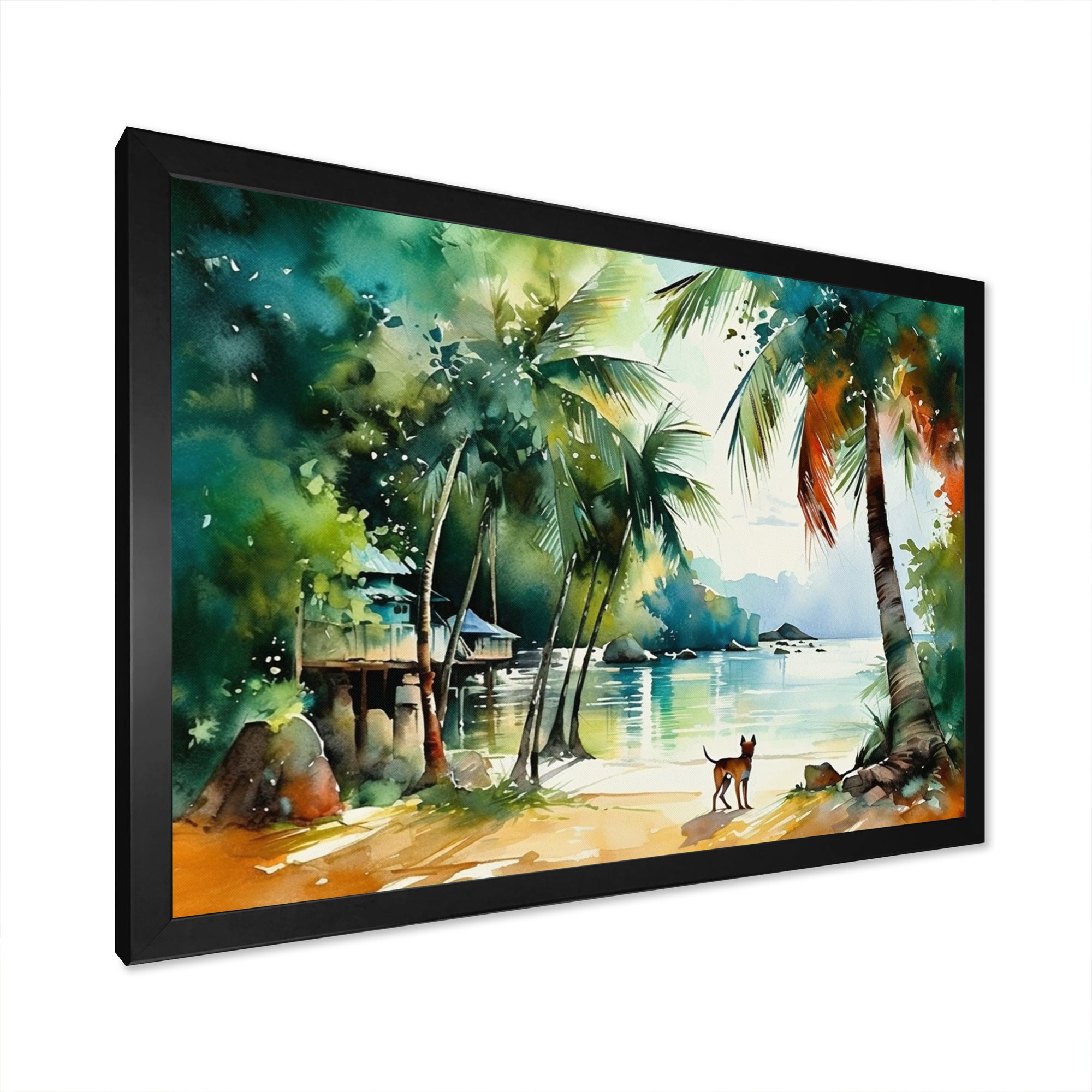 Dog On The Beach - Dog Framed Canvas Art