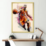 Drawing Basketball Payer In Action - Sport Basketball Canvas Wall Art