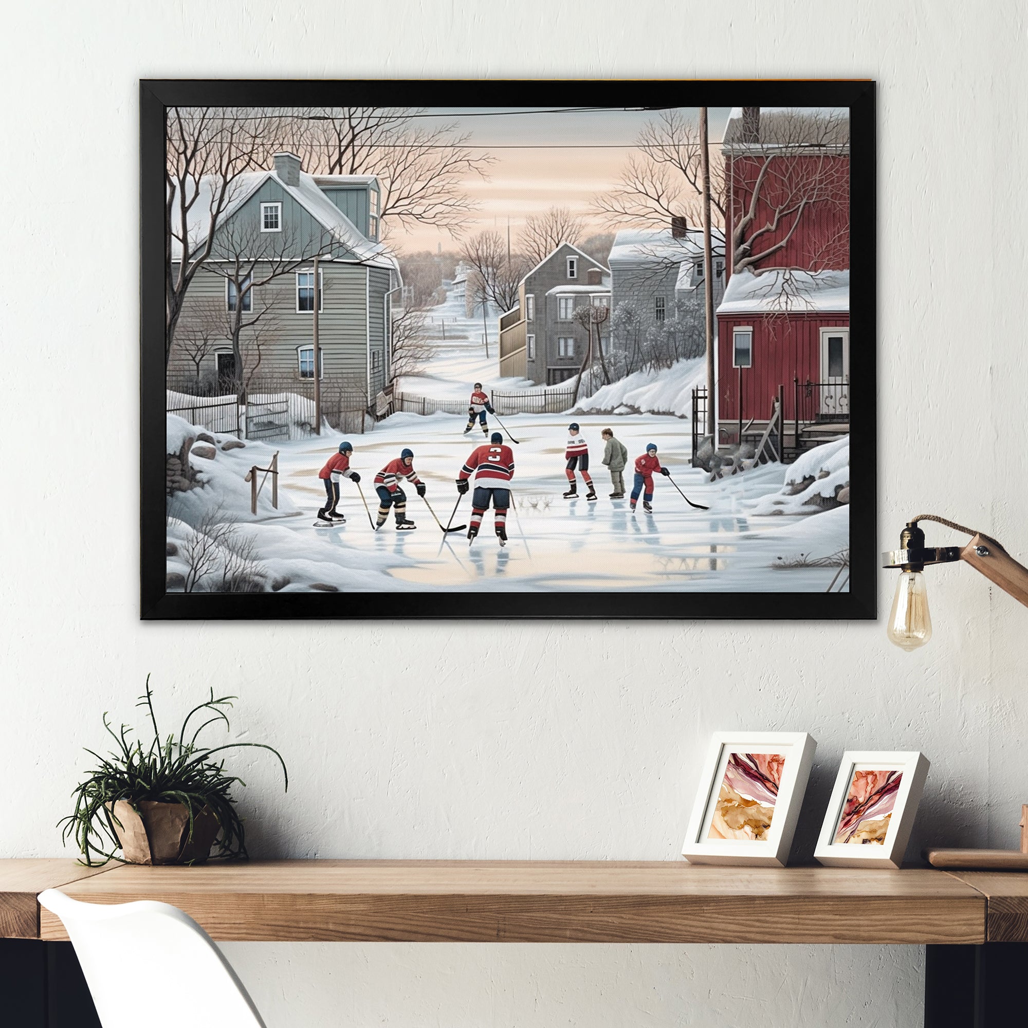 Kid's Small Town Hockey Game - Sport Hockey Canvas Wall Art