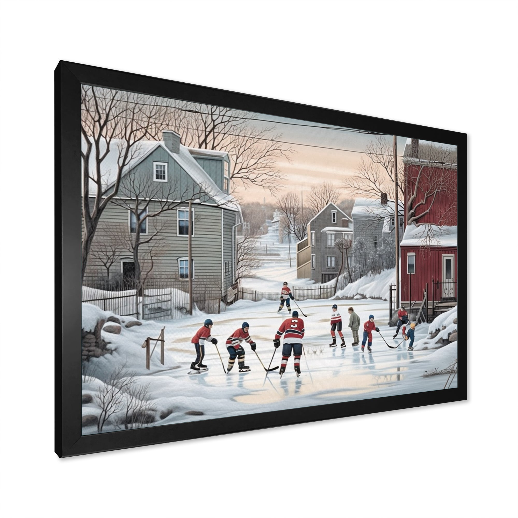 Kid's Small Town Hockey Game - Sport Hockey Canvas Wall Art