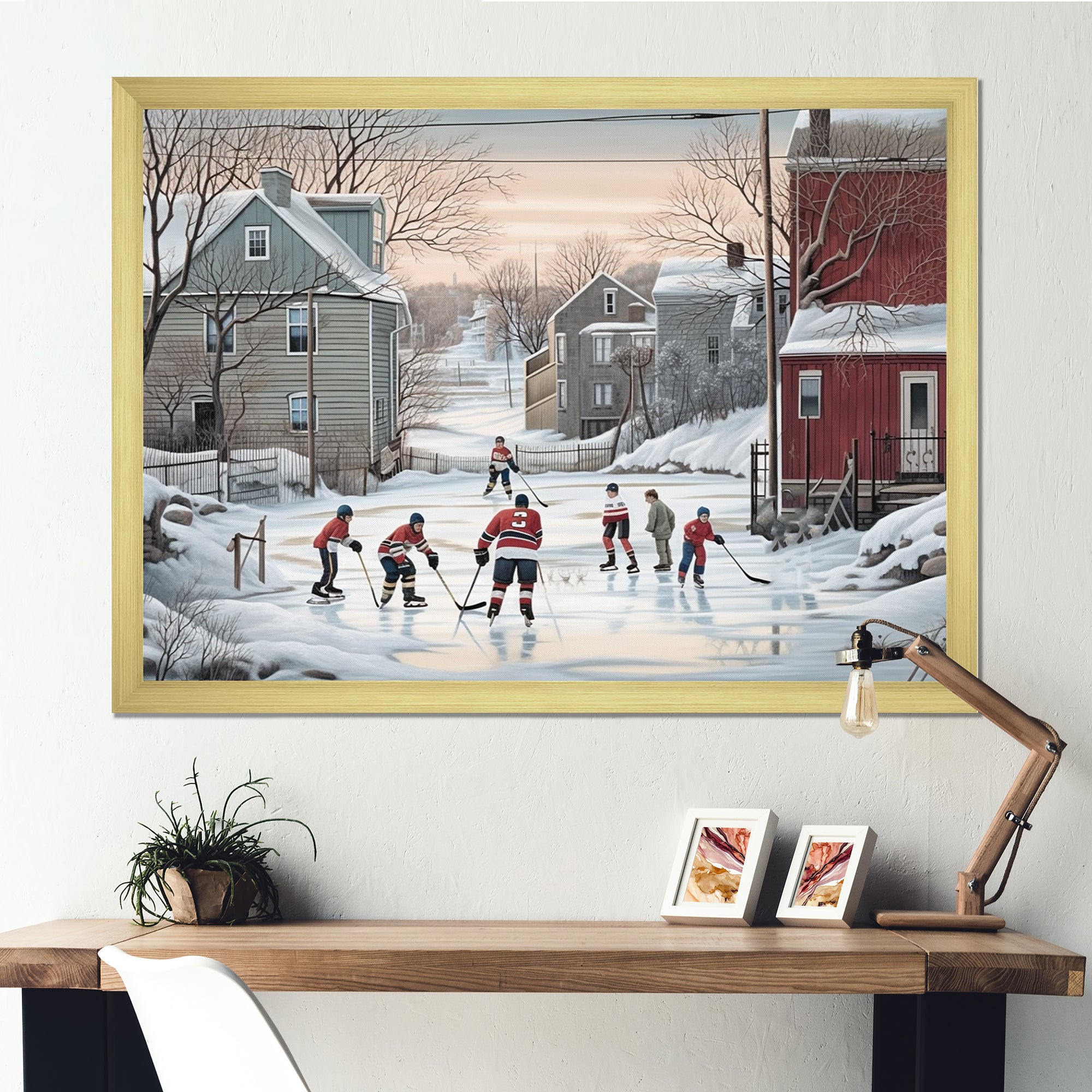 Kid's Small Town Hockey Game - Sport Hockey Canvas Wall Art