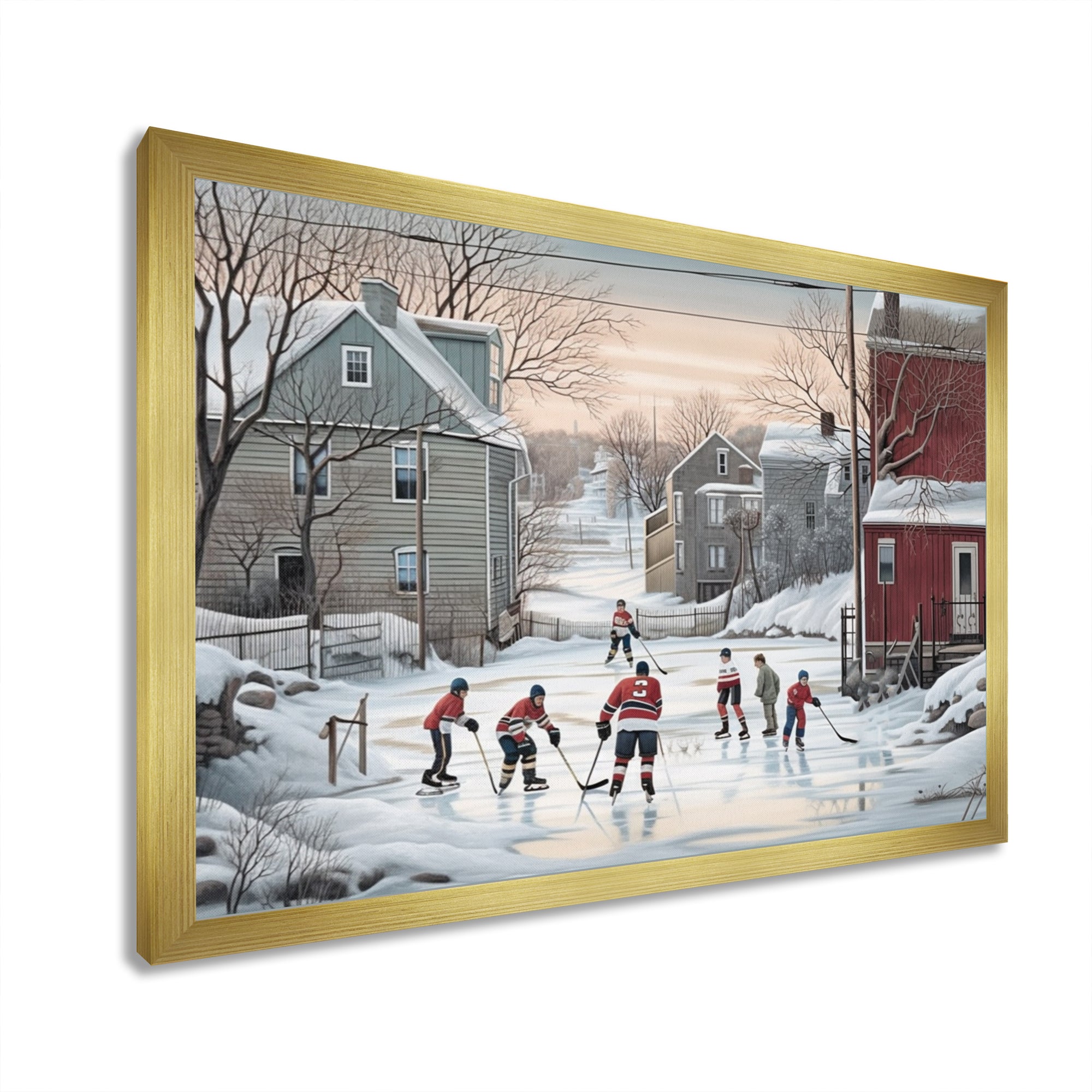 Kid's Small Town Hockey Game - Sport Hockey Canvas Wall Art
