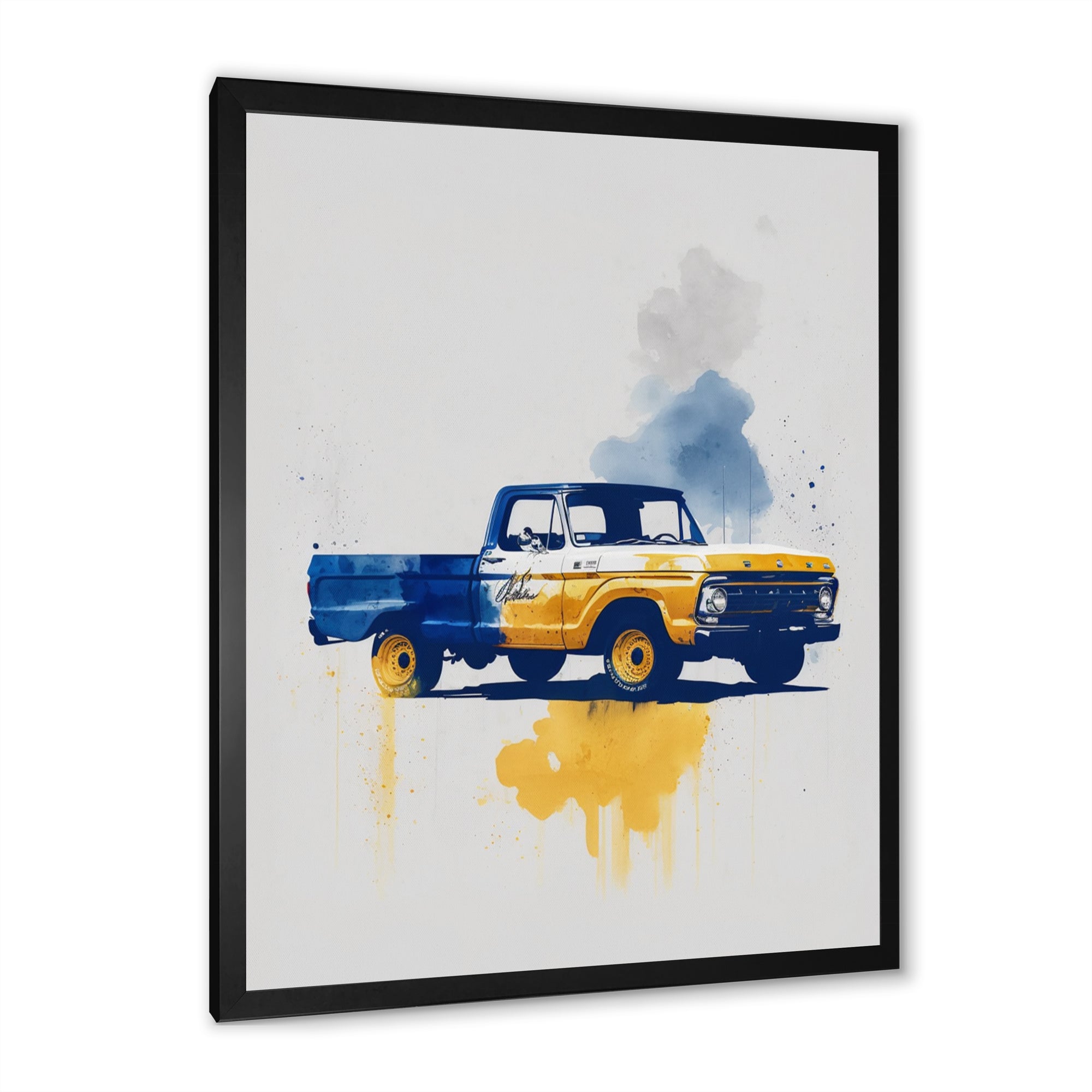 Blue And Yellow Retro Car Treasures - Pickup Truck Canvas Wall Art