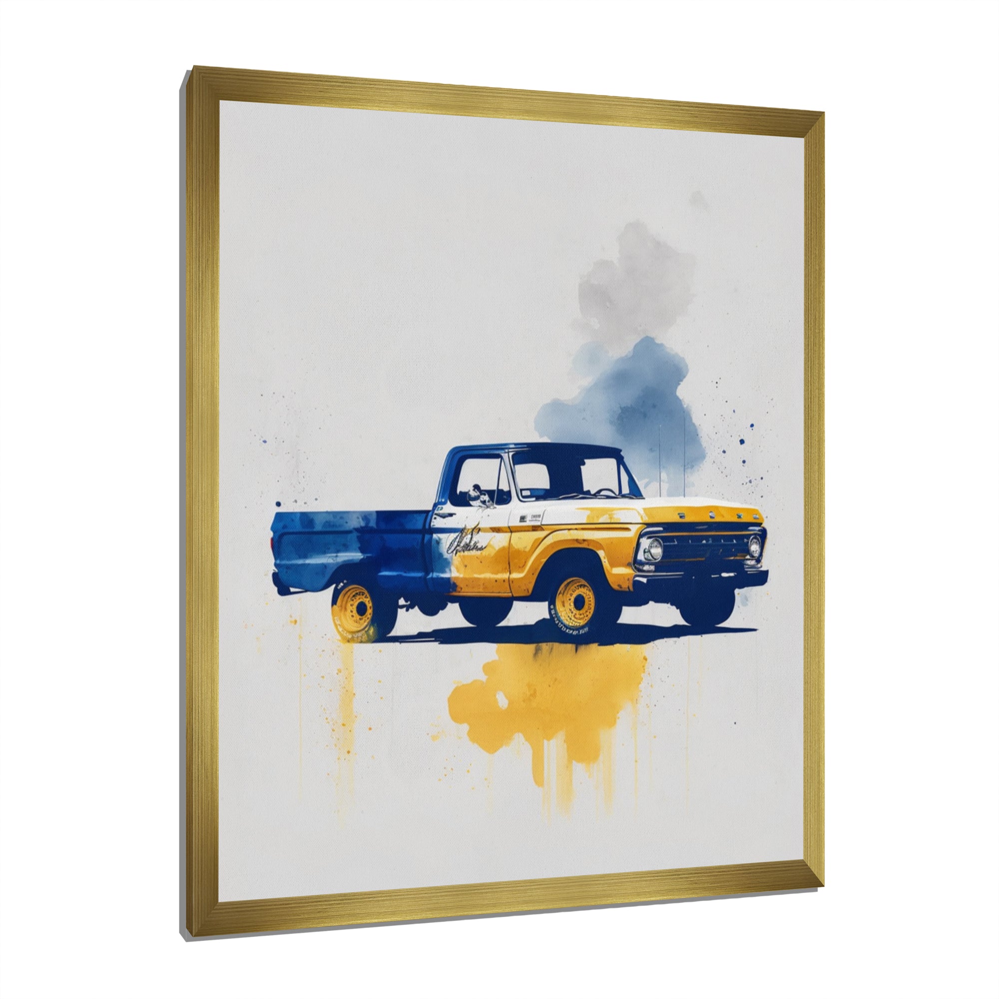 Blue And Yellow Retro Car Treasures - Pickup Truck Canvas Wall Art