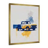 Blue And Yellow Retro Car Treasures - Pickup Truck Canvas Wall Art