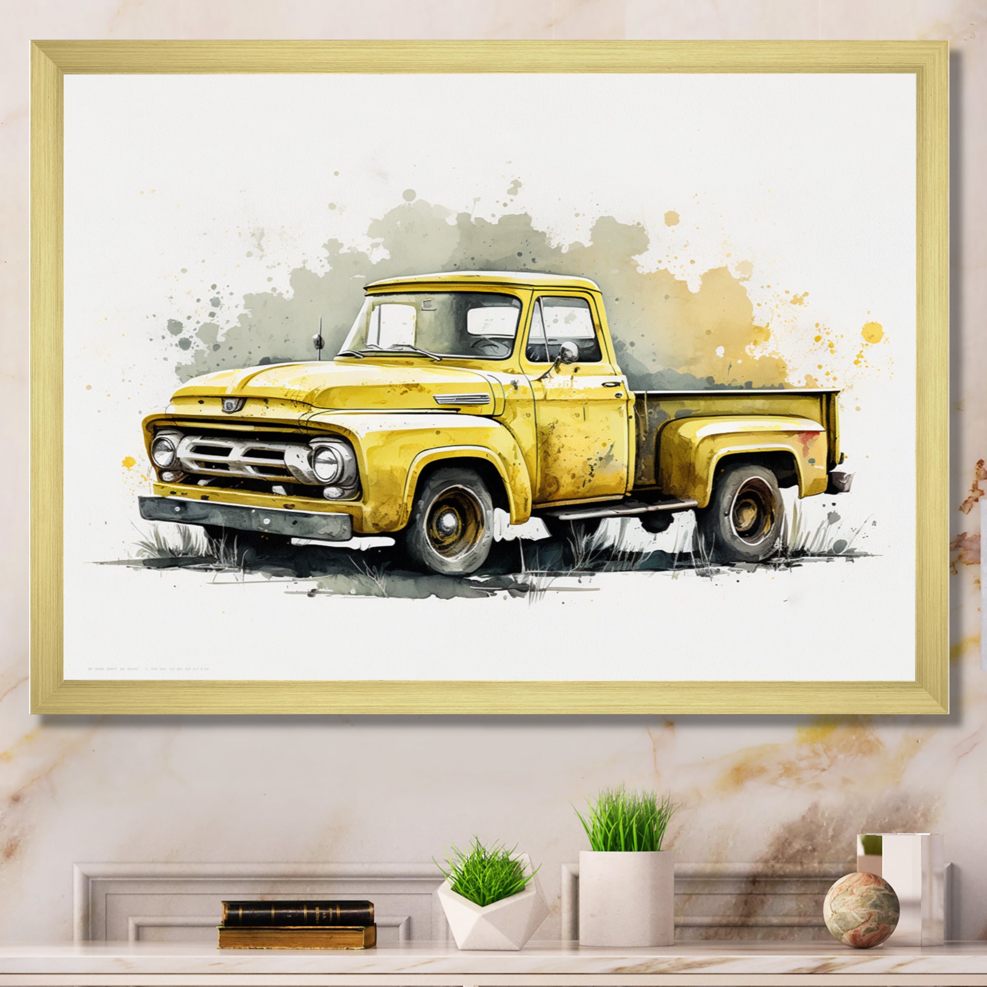 Yellow And Grey pickup truck - Pickup Truck Canvas Wall Art