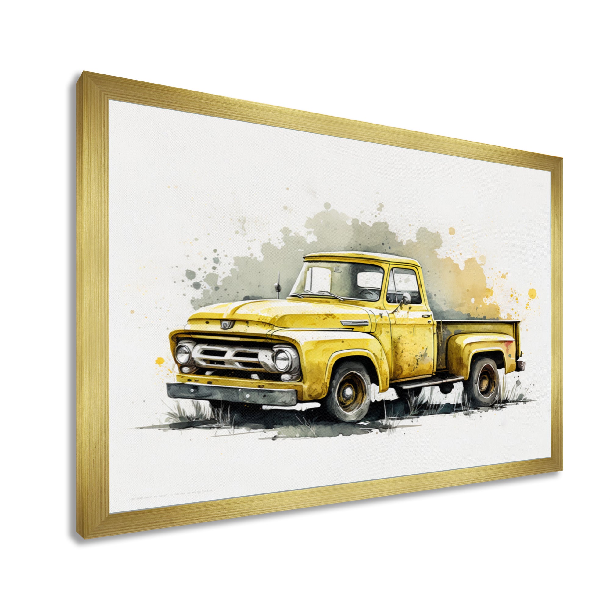 Yellow And Grey pickup truck - Pickup Truck Canvas Wall Art