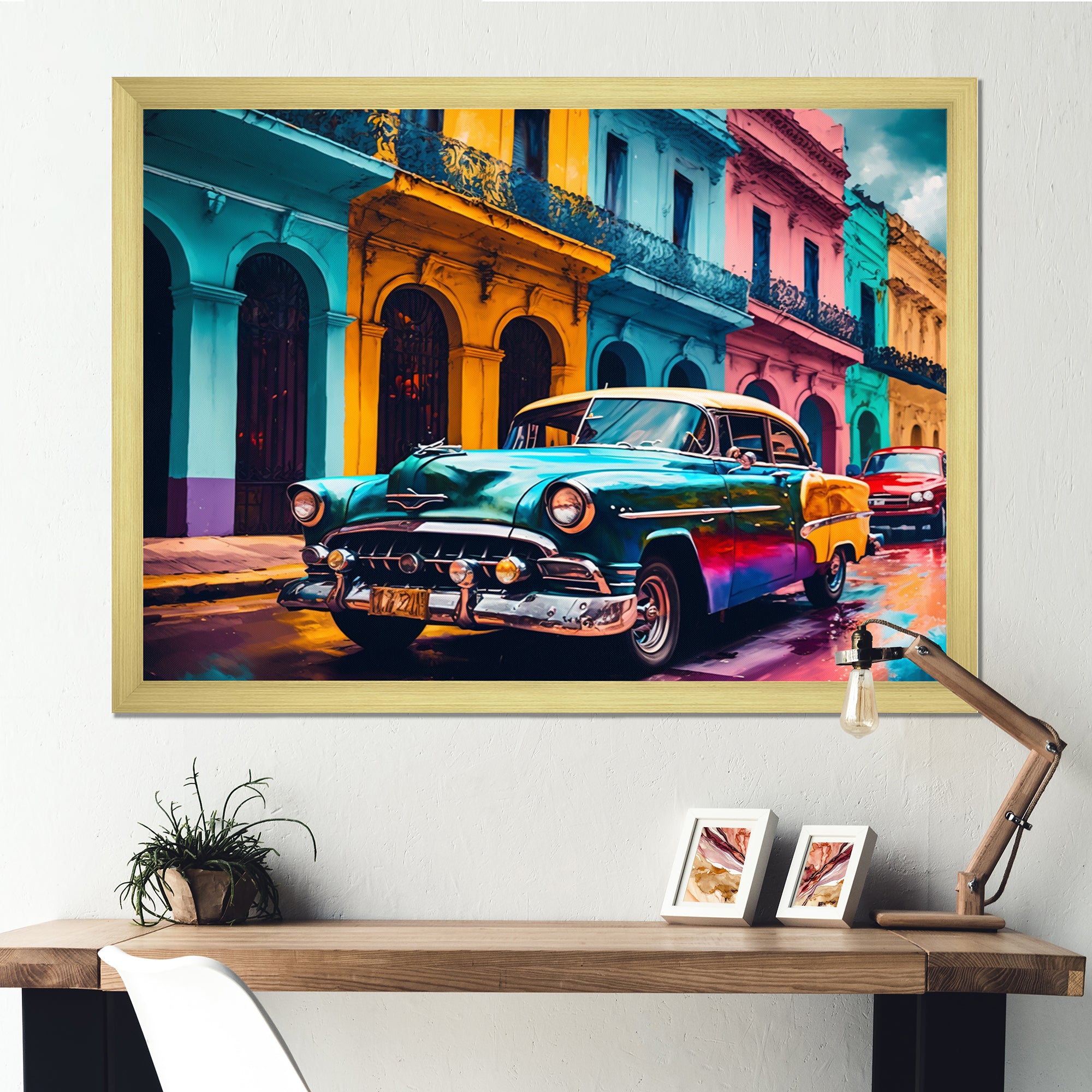 Green And Yellow Retro Car Heritage - Pickup Truck Canvas Wall Art