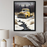 Yellow And Grey pickup truck in winter - Pickup Truck Canvas Wall Art