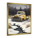 Yellow And Grey pickup truck in winter - Pickup Truck Canvas Wall Art