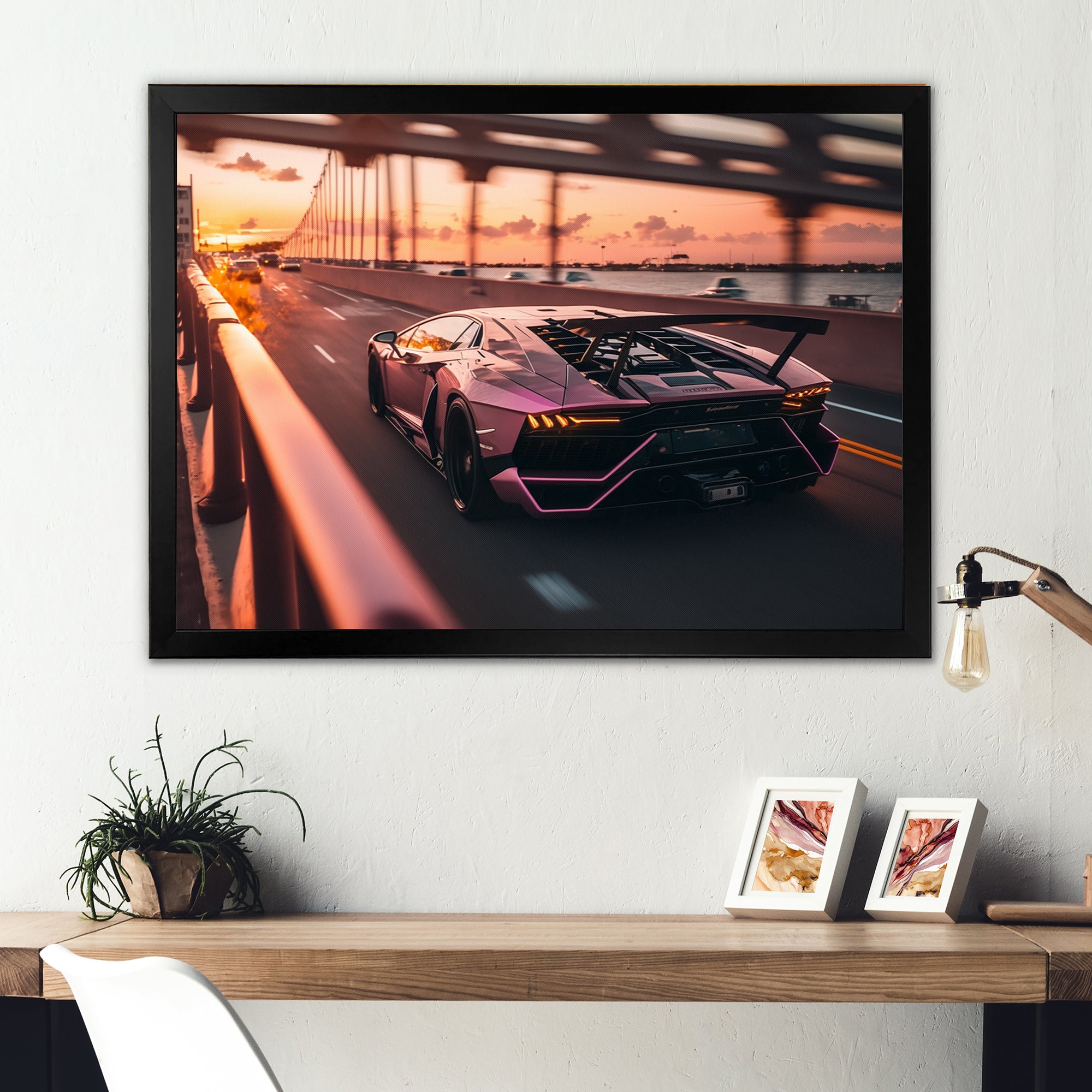 Fast Car On The Highway - Cars Race Exotic Canvas Wall Art
