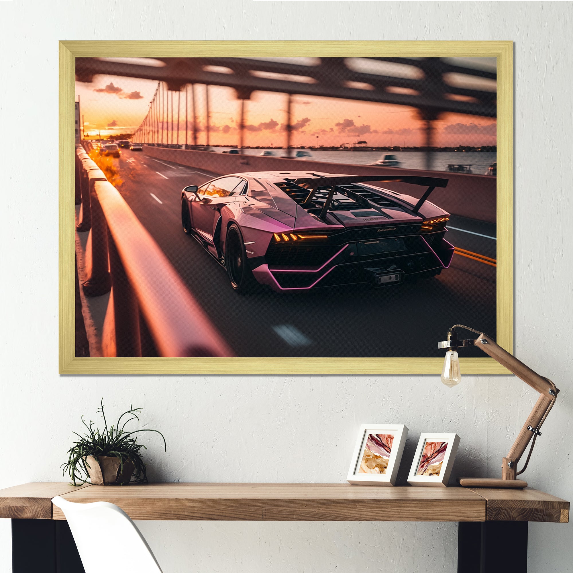 Fast Car On The Highway - Cars Race Exotic Canvas Wall Art