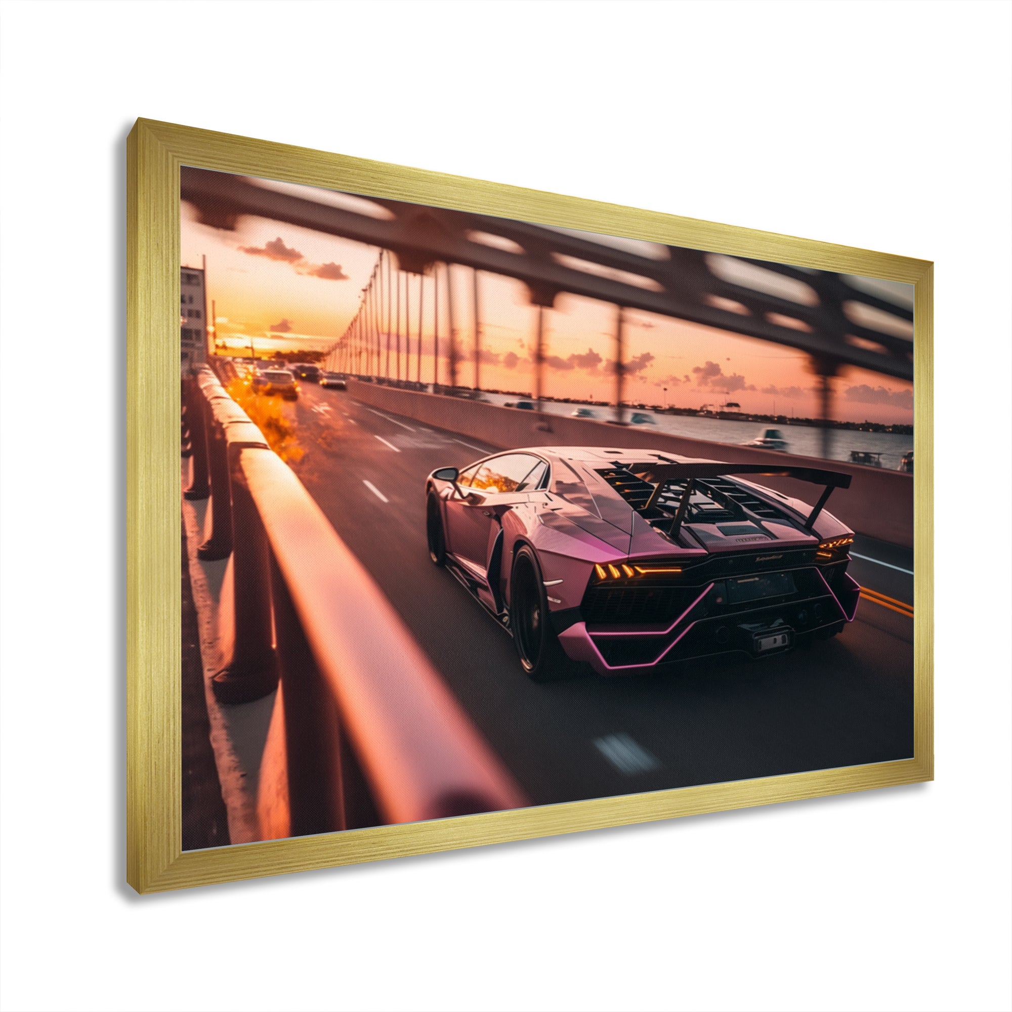 Fast Car On The Highway - Cars Race Exotic Canvas Wall Art