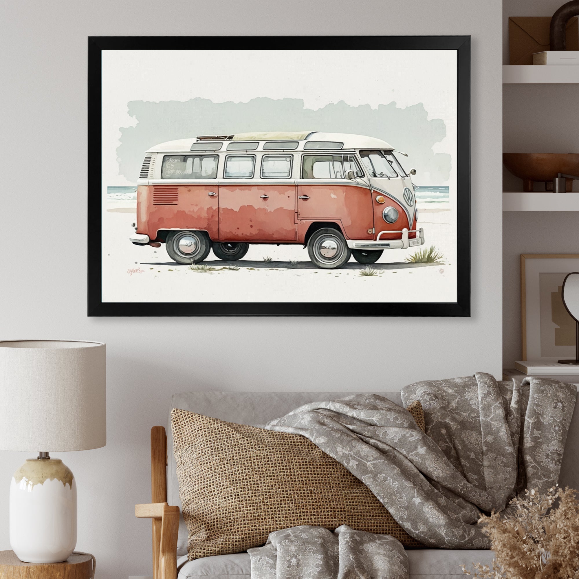 Van On The Beach - Car Van Canvas Wall Art