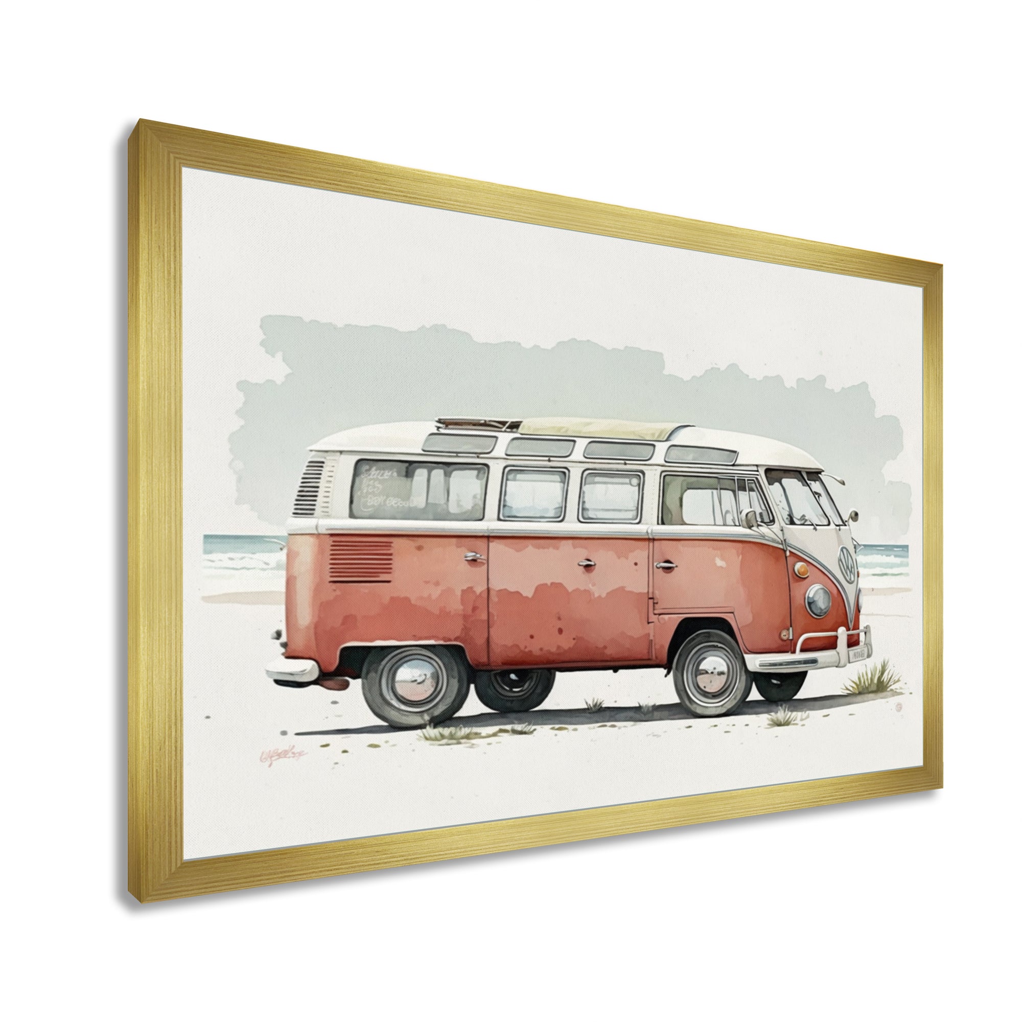 Van On The Beach - Car Van Canvas Wall Art