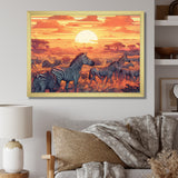 Orange African Safari With Zebras - Zebra Living Room Wall Art