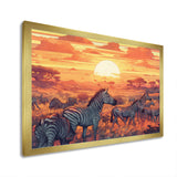 Orange African Safari With Zebras - Zebra Living Room Wall Art