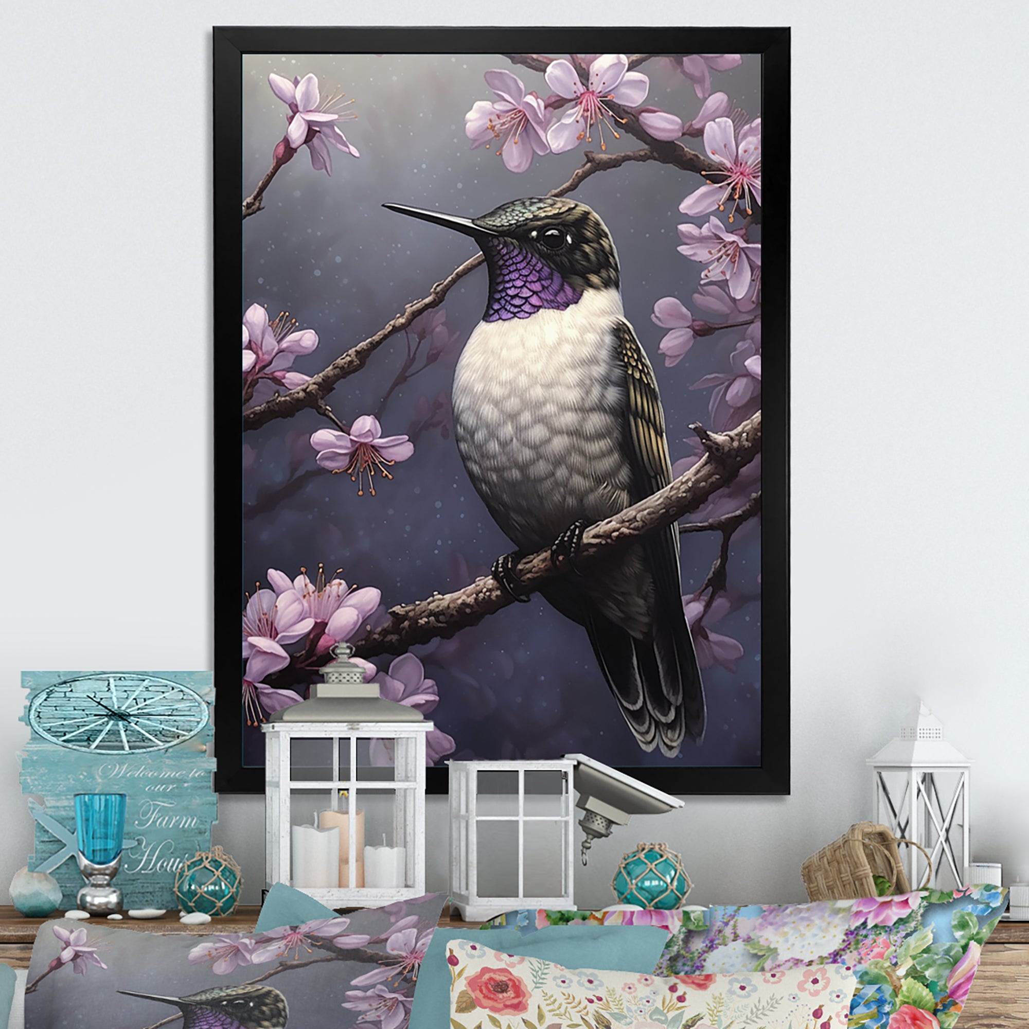 Purple Bird On Tree Branch - Bird Wall Decor