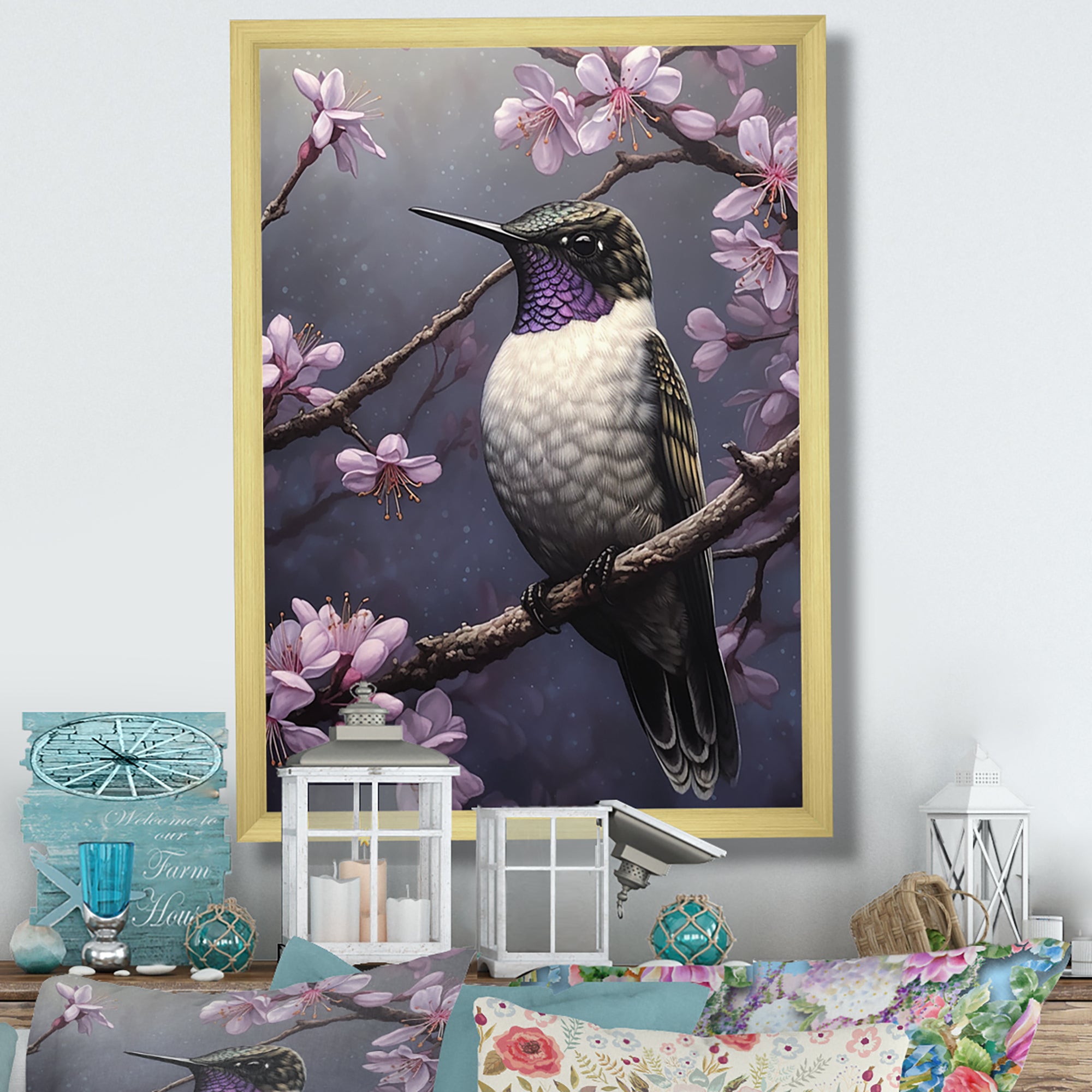 Purple Bird On Tree Branch - Bird Wall Decor