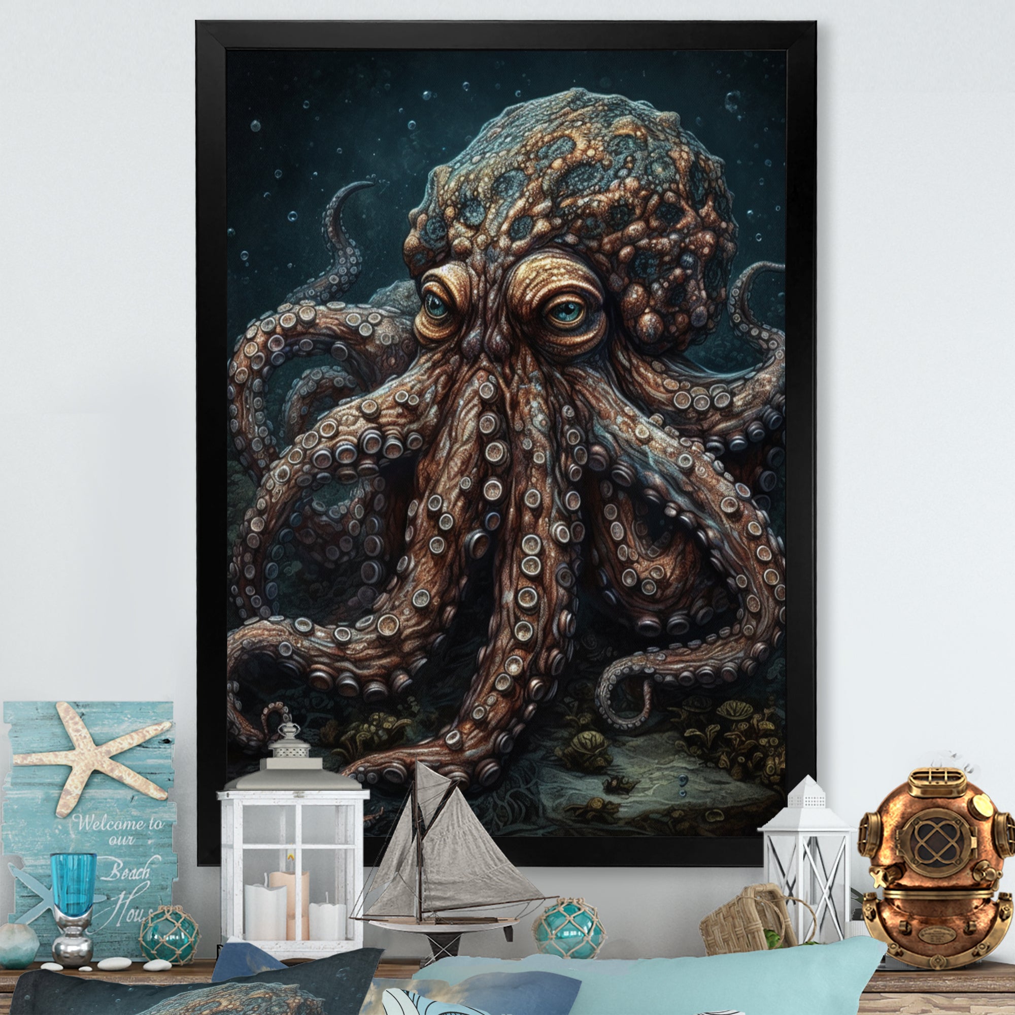 Brown Octopus Under The Sea - Octopus Wall Decor