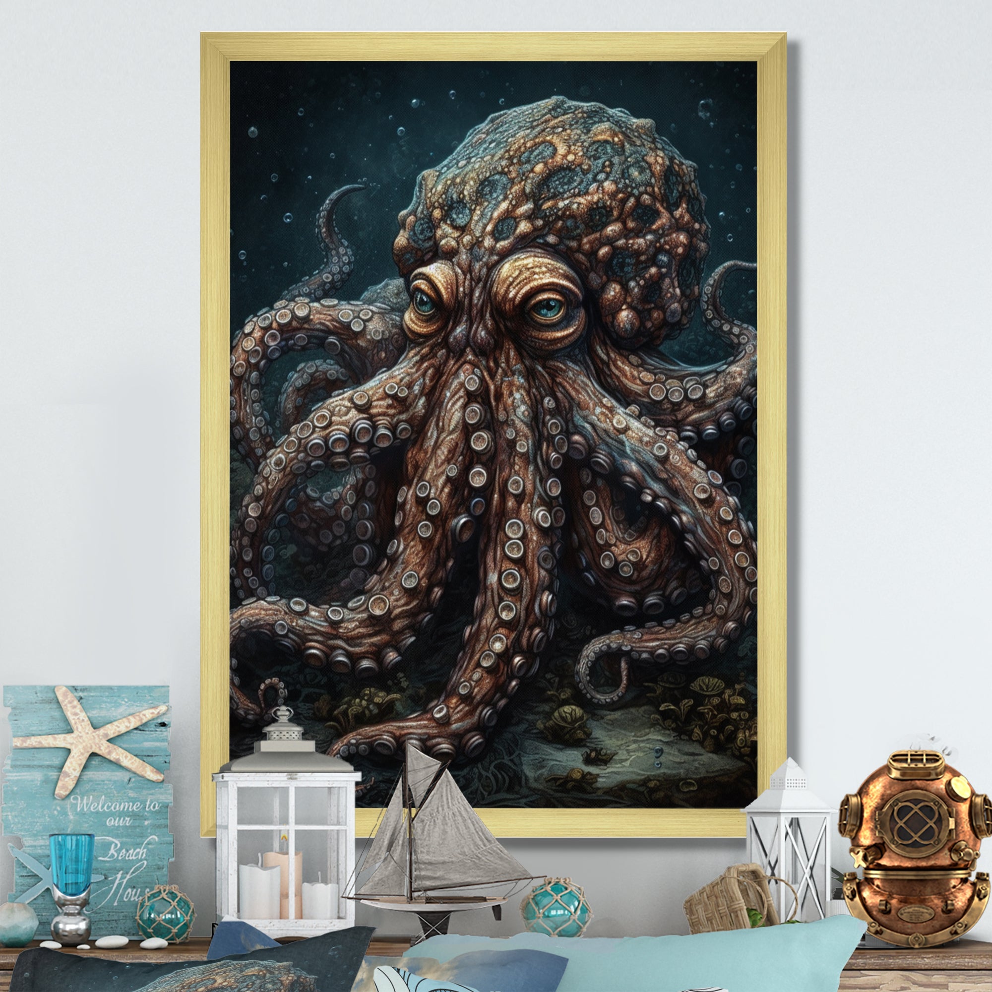 Brown Octopus Under The Sea - Octopus Wall Decor