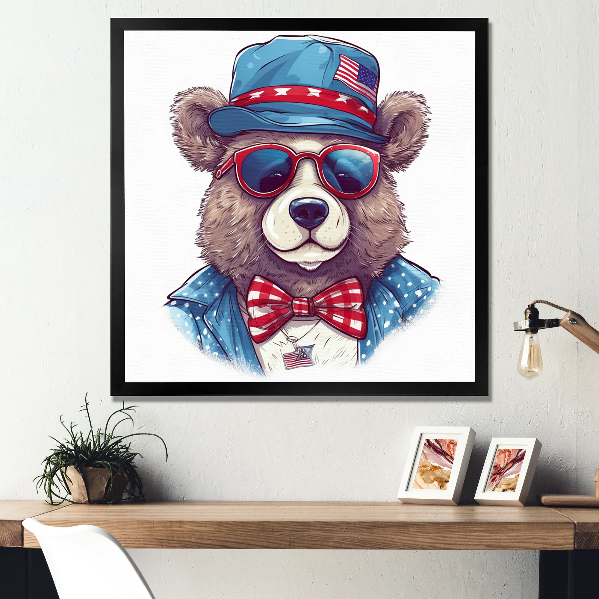 Blue Bear Portrait With Hat - Bear Wall Art Prints
