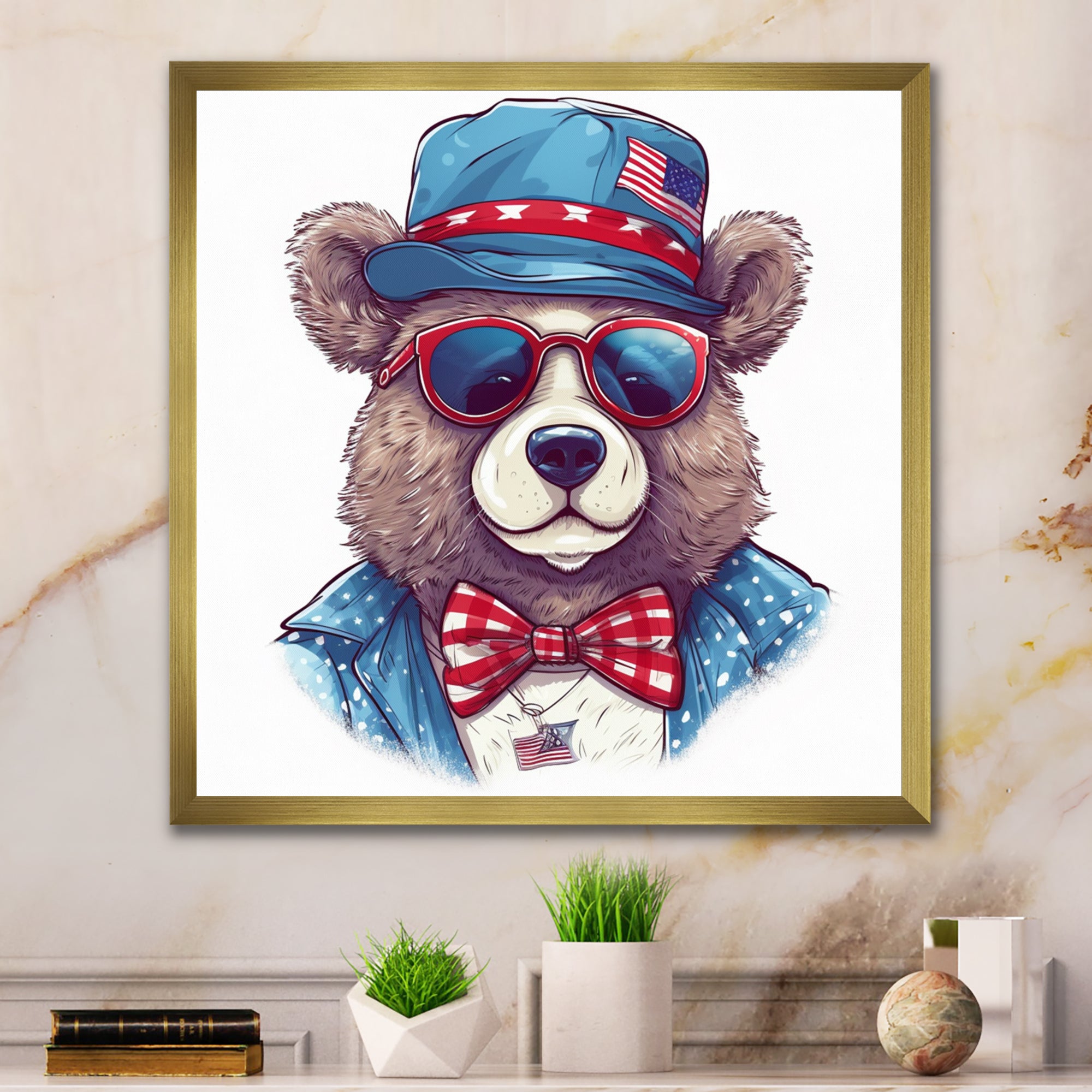 Blue Bear Portrait With Hat - Bear Wall Art Prints