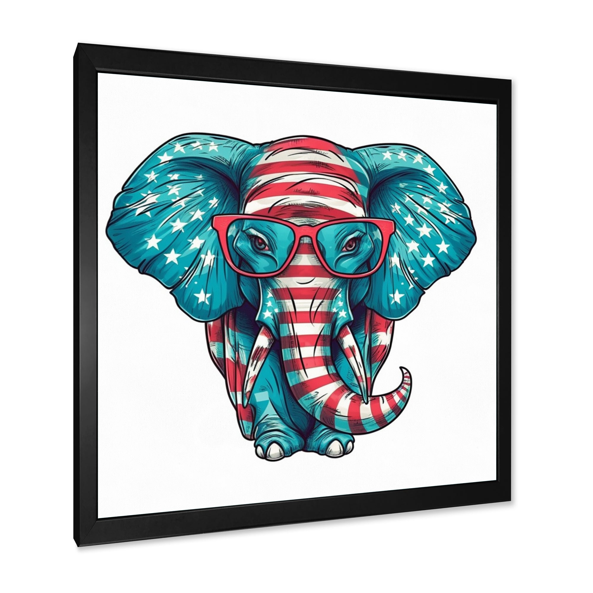 Blue Red Elephant With Glasses - Blue Elephant Fashion Wall Art