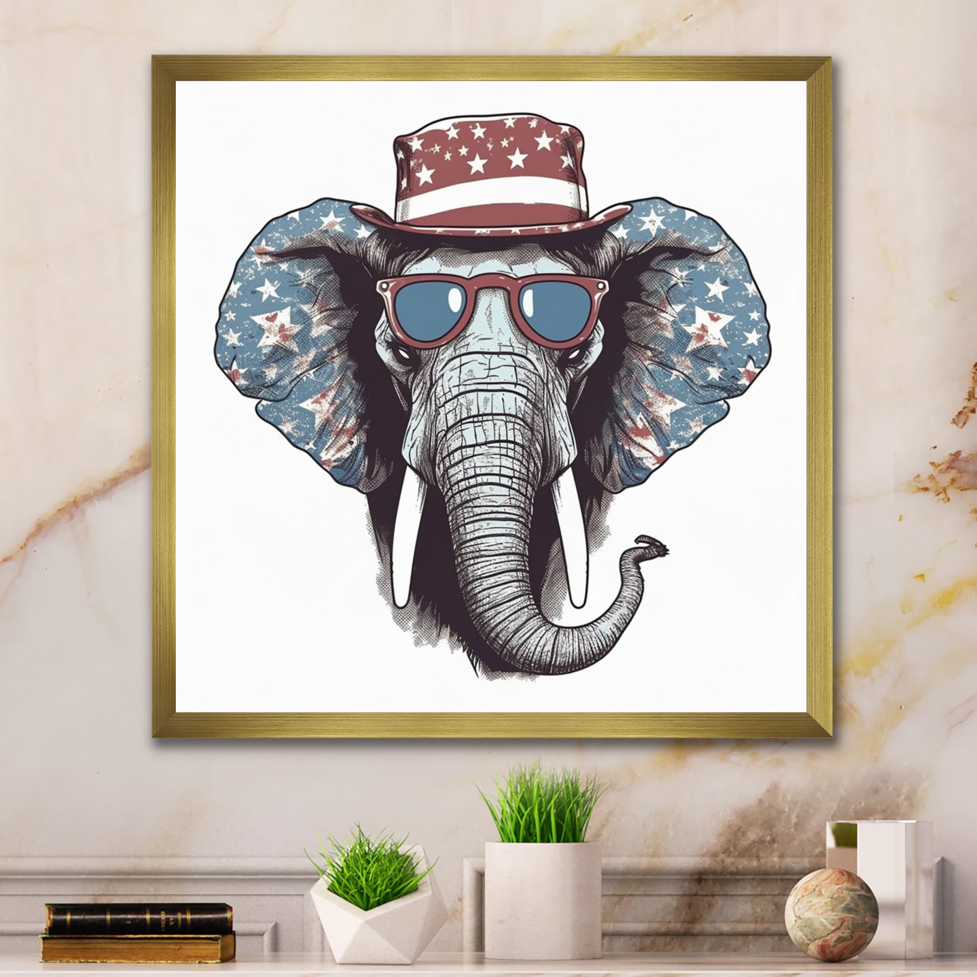 Grey Elephant With Hat - Gray Elephant Fashion Wall Art