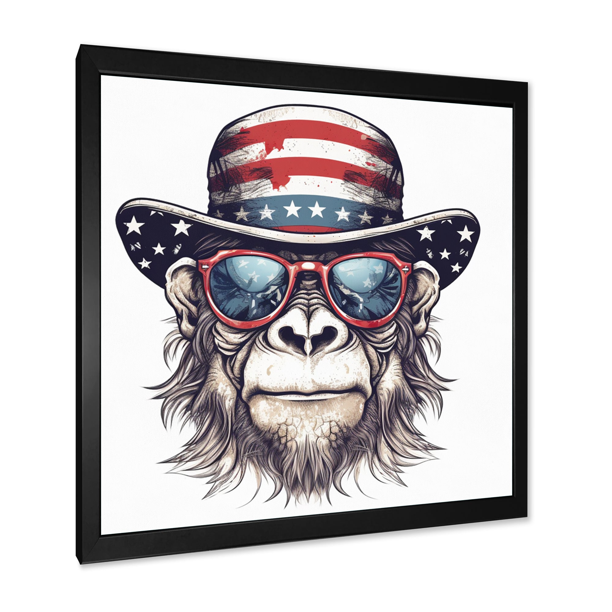Red Blue Monkey With Sunglasses And Hat - Monkey Fashion Home Decor Art