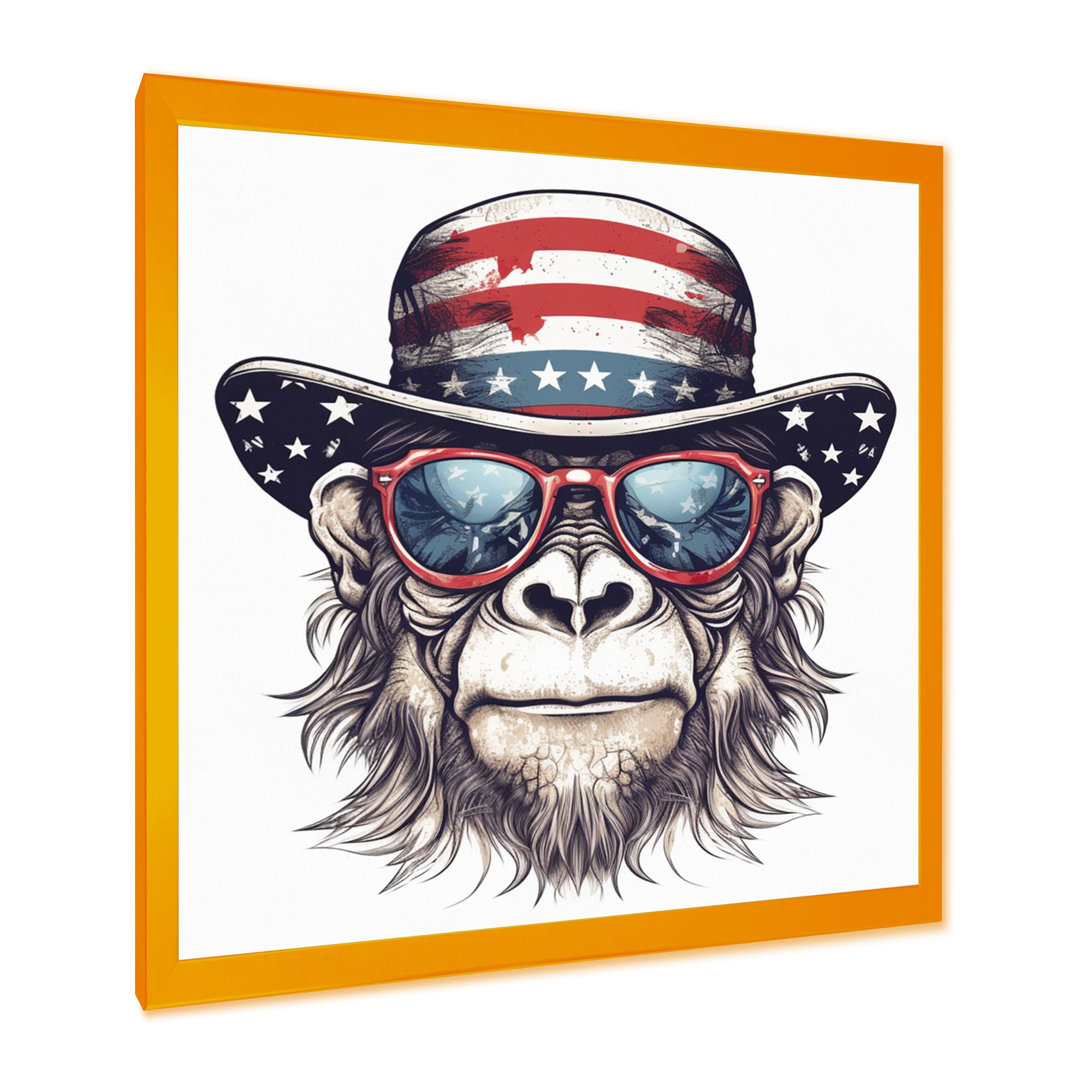 Red Blue Monkey With Sunglasses And Hat - Monkey Fashion Home Decor Art