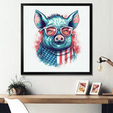Blue Red Pig With Sunglasses - Pig Living Room Wall Art