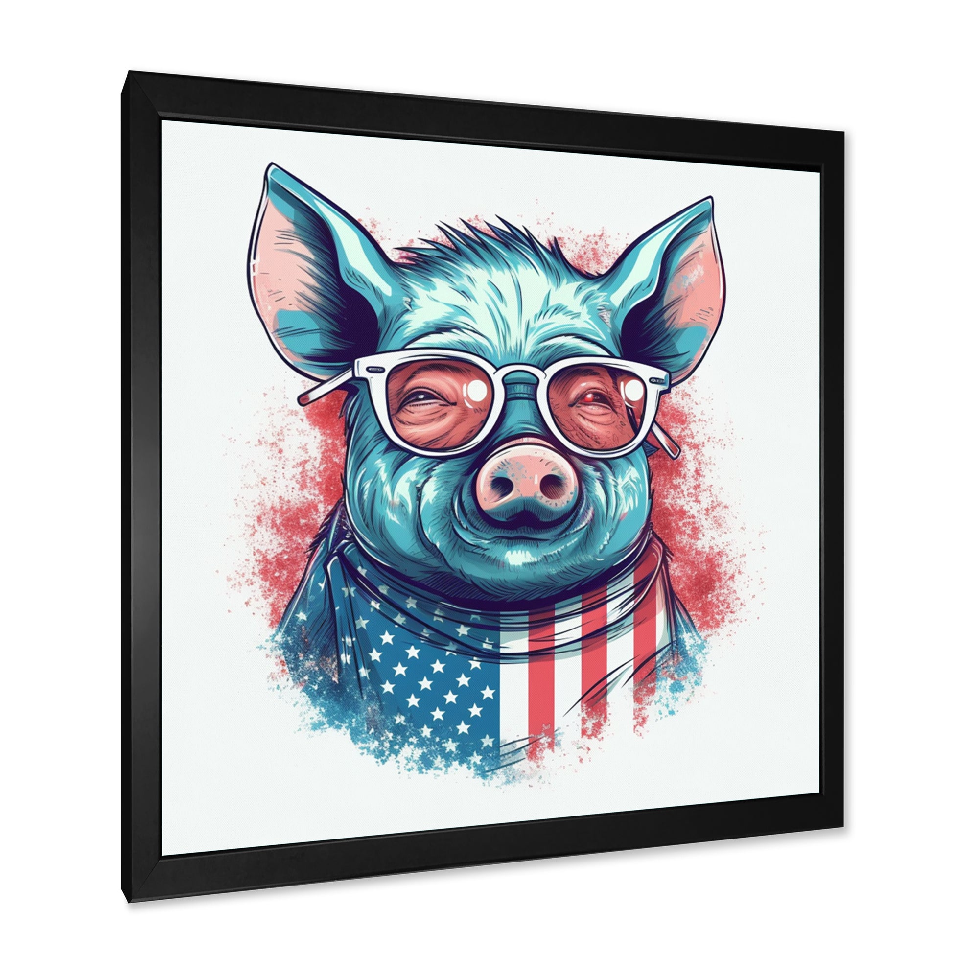 Blue Red Pig With Sunglasses - Pig Living Room Wall Art