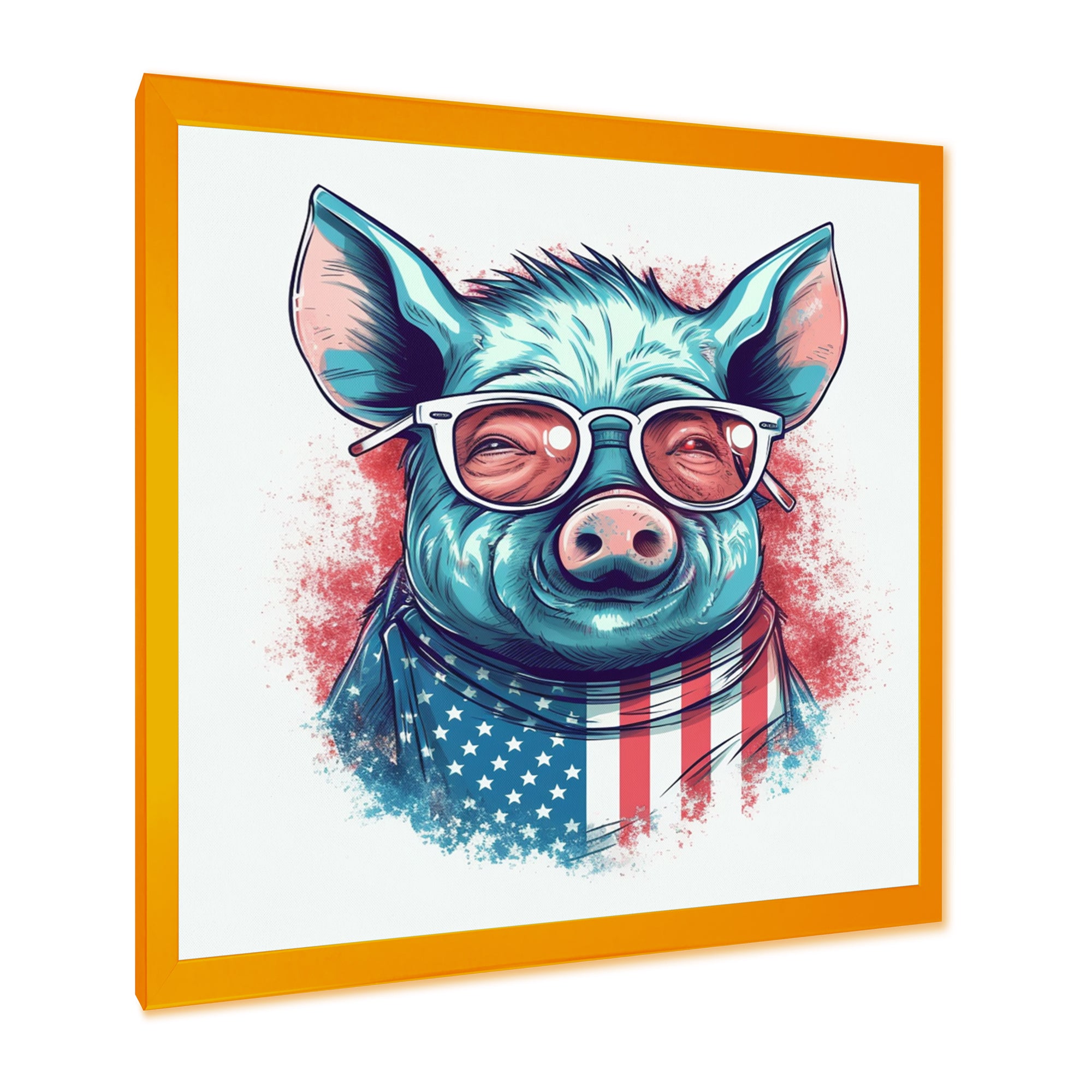 Blue Red Pig With Sunglasses - Pig Living Room Wall Art