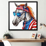 Red Blue Horse With Sunglasses And Shirt - Horse Bedroom Wall Art