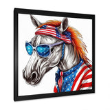 Red Blue Horse With Sunglasses And Shirt - Horse Bedroom Wall Art