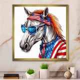 Red Blue Horse With Sunglasses And Shirt - Horse Bedroom Wall Art
