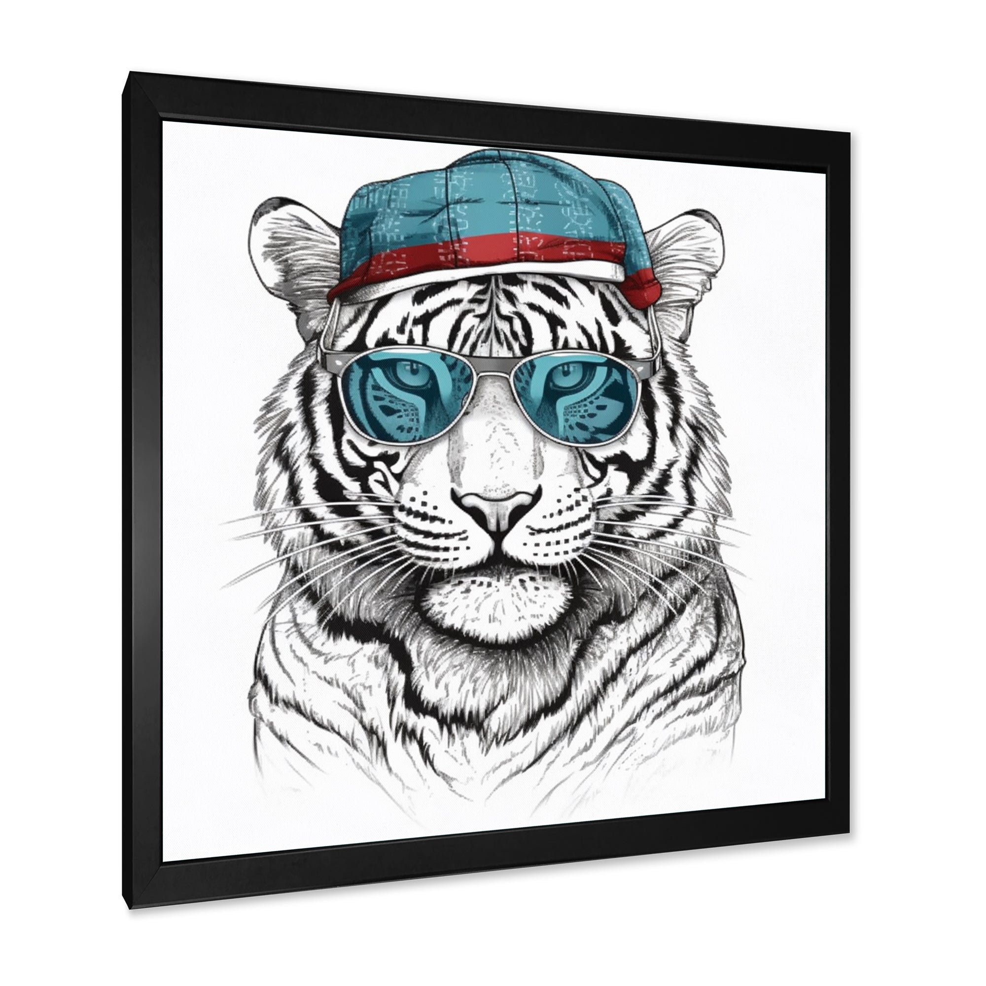 Blue Grey Tiger With Sunglasses - Tiger Fashion Canvas Wall Art
