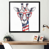 Red Blue Giraffe With Glasses - Giraffe Canvas Wall Art